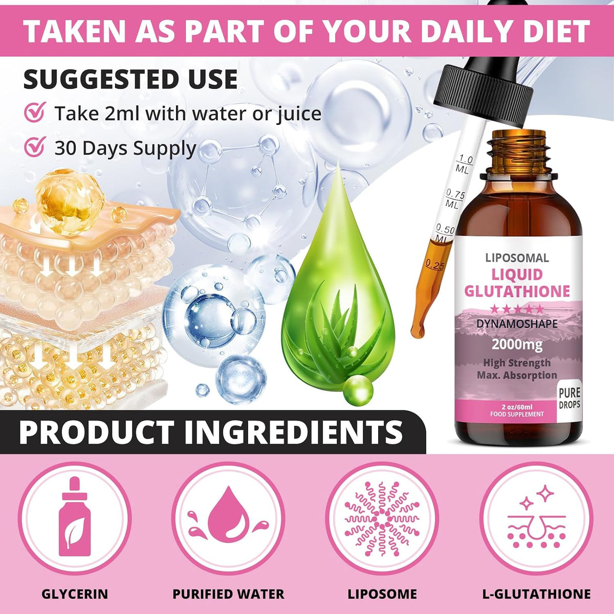 Liposomal Glutathione 2000mg with Vitamin C – Oral Liquid Antioxidant Supplement - görsel 2