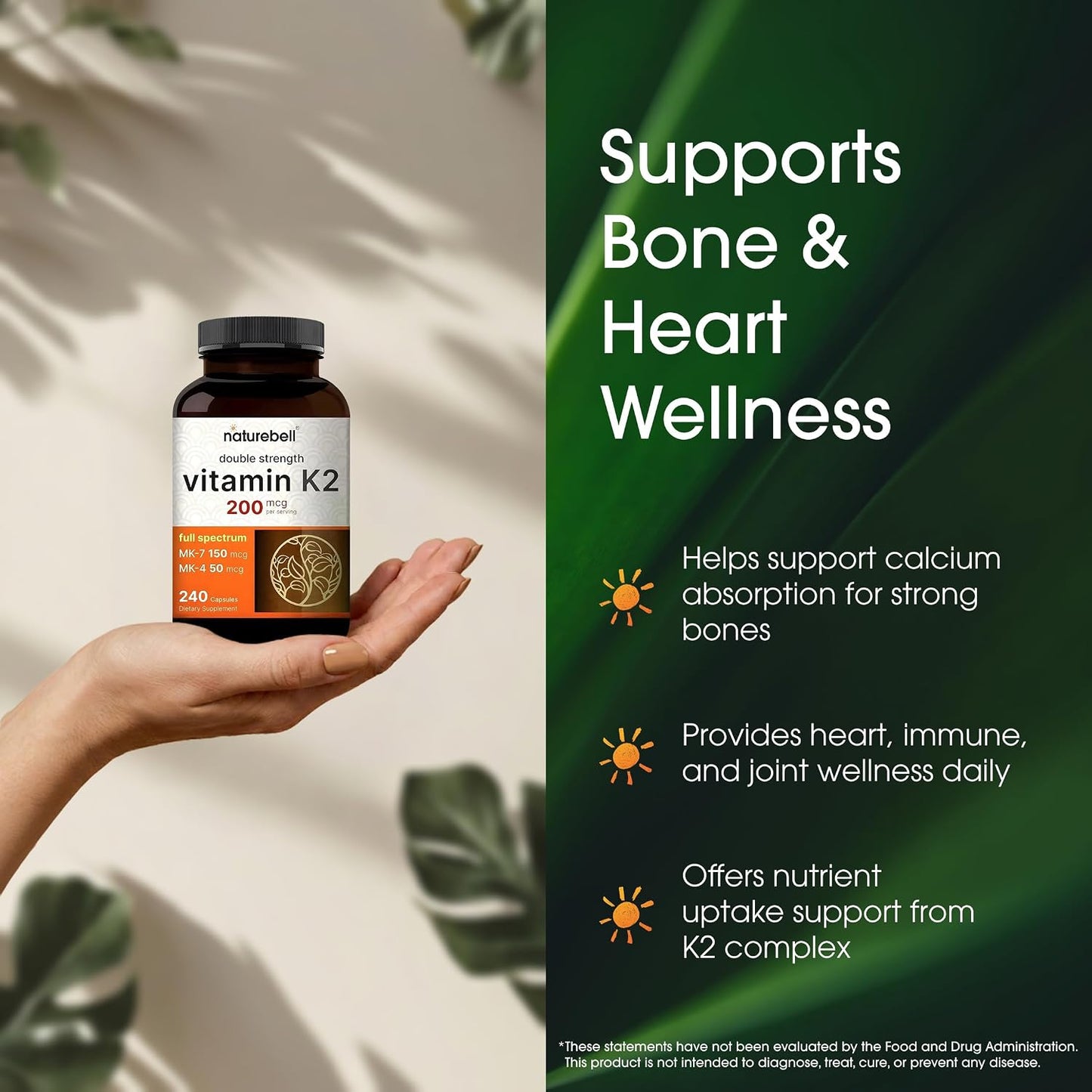 NatureBell Vitamin K2 200mcg Double Strength - 240 Capsules - görsel 4