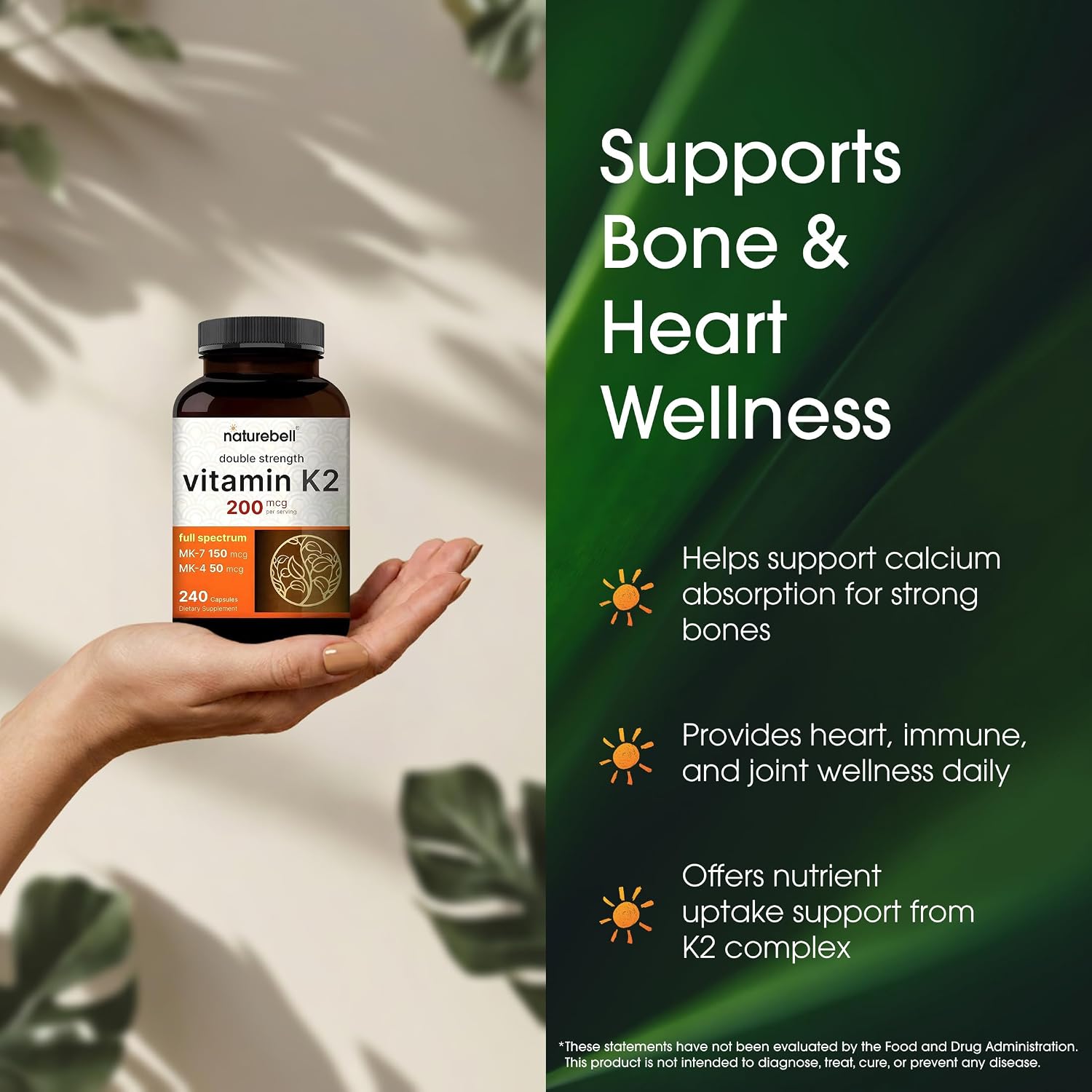NatureBell Vitamin K2 200mcg Double Strength - 240 Capsules - görsel 4