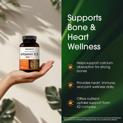 NatureBell Vitamin K2 200mcg Double Strength - 240 Capsules