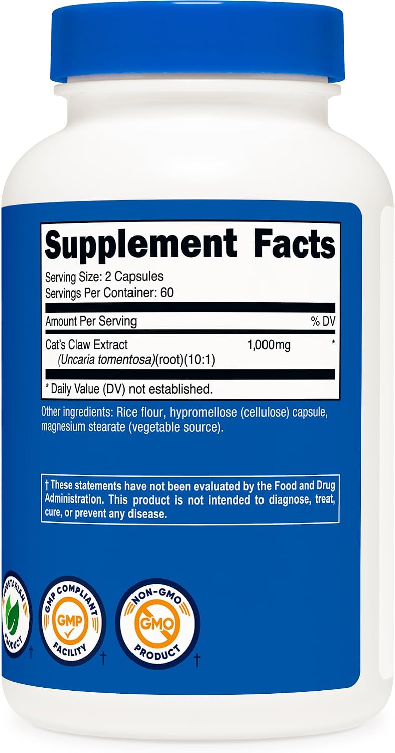 Nutricost Cat's Claw 1000mg, 120 Capsules - Vegetarian Caps, Non-GMO and Gluten-free, 60 Servings - görsel 5