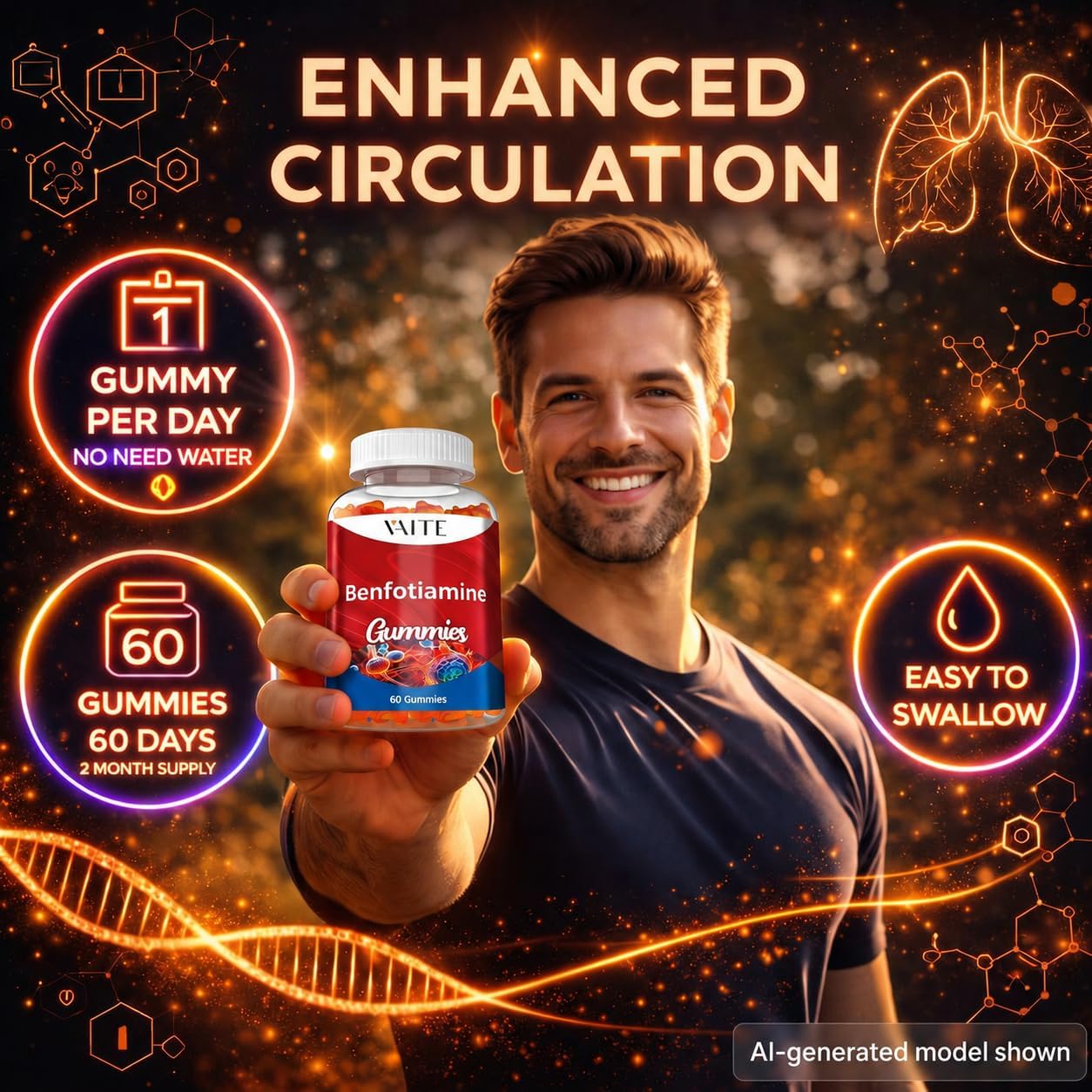 Benfotiamine 320mg Gummies with 45mg L-Leucine Supplement: Essential Vitamin B1 Complex for Men and Women, Non-GMO, Vegan & Gluten-free - Supports Metabolism, Energy & Nervous System Health - görsel 4