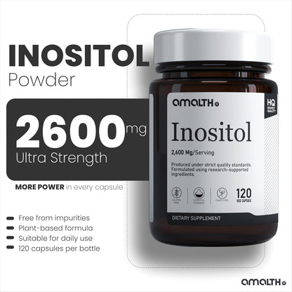 AMALTH Inositol Capsules 2600 mg | Myo Inositol Supplement | Vitamin B8 Powder | Hormonal Balance & Ovarian Health Support | Non-GMO, Gluten-Free | 120 Veg Capsules