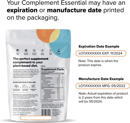Complement Essential Vegan Multivitamin for Men and Women - with Omega-3 DHA & EPA, B12, Vitamin D3 & K2, Zinc, Selenium, Magnesium, Iodine (90 Capsules)