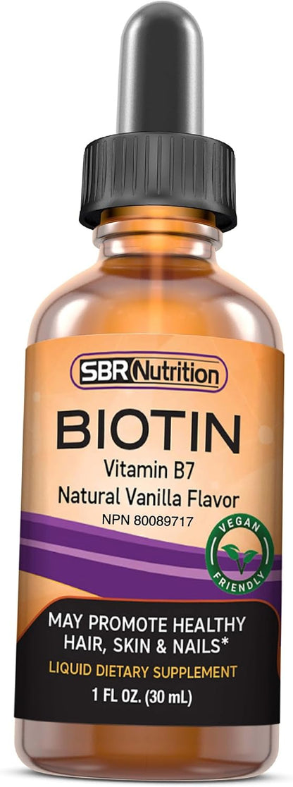 SBR Nutrition Biotin Liquid Drops, 5000 mcg, Vanilla, 30 ml