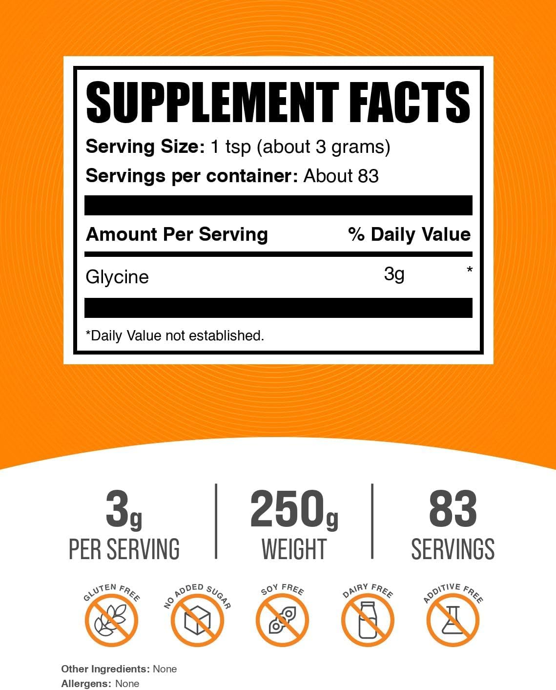 Glycine Powder - Unflavoured, Gluten-free, 3g per Serving, 250g - görsel 2