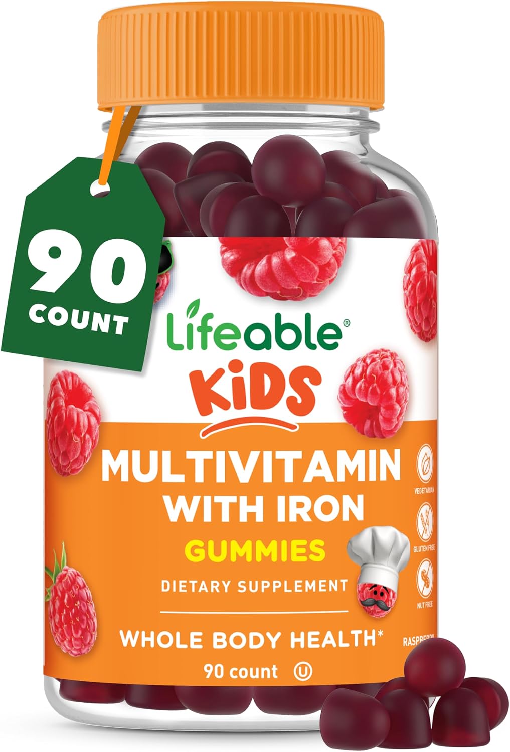 Lifeable Kids Multivitamin with Iron Gummies | Great Tasting Vitamins for Kids | Vegetarian Non-GMO Childrens Multivitamin | 90 Gummies - görsel 1