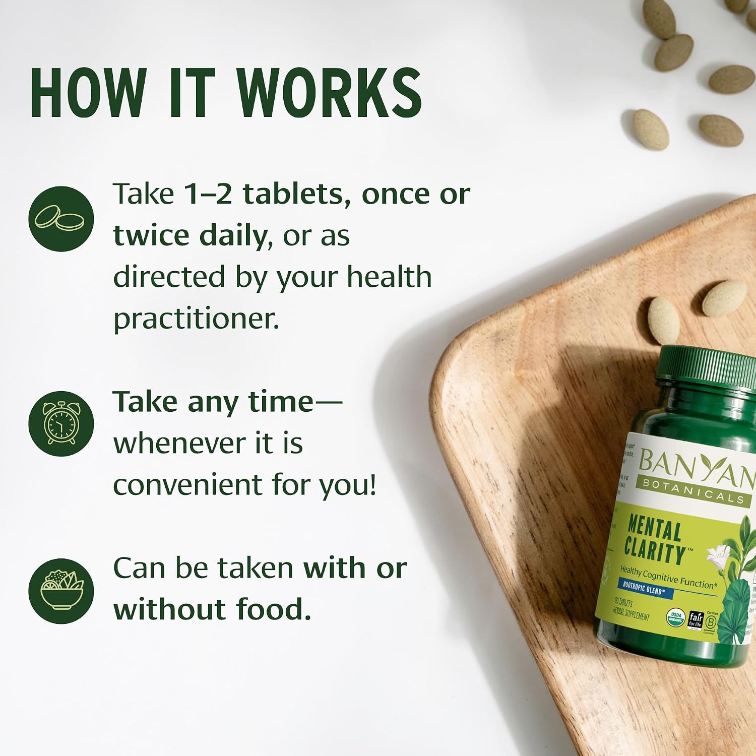 Banyan Botanicals Organic Mental Clarity – Herbal Support for Alertness and Focus – 90 Tablets - görsel 3