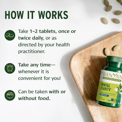 Banyan Botanicals Organic Mental Clarity – Herbal Support for Alertness and Focus – 90 Tablets