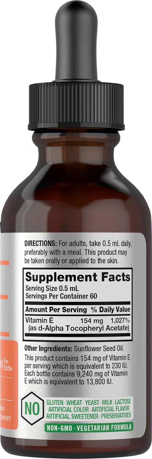 Horbäach Vitamin E Oil | 13,800 IU | 30 ml | for Face and Skin | Naturally Sourced Liquid Supplement | Vegetarian, Non-GM and Gluten-Free Formula - görsel 2