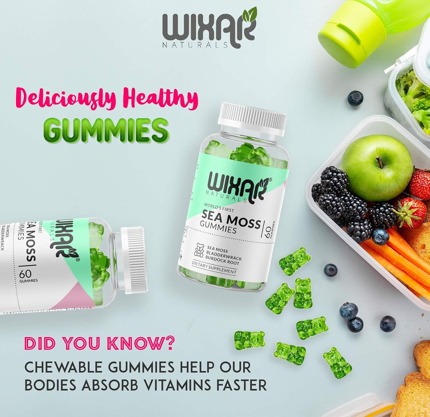WIXAR NATURALS Sea Moss Gummies - Irish Sea Moss, Bladderwrack & Burdock Root - 60 Vegan Gummies - görsel 7