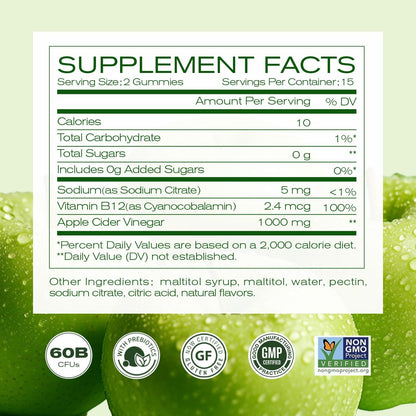 NEWELLME Apple Cider Vinegar Gummies B12 Multivitamin - ACV Supplement Gummy Vitamins, Energy & Support | Vegan, Non-GMO & Gluten-free (30 Count)