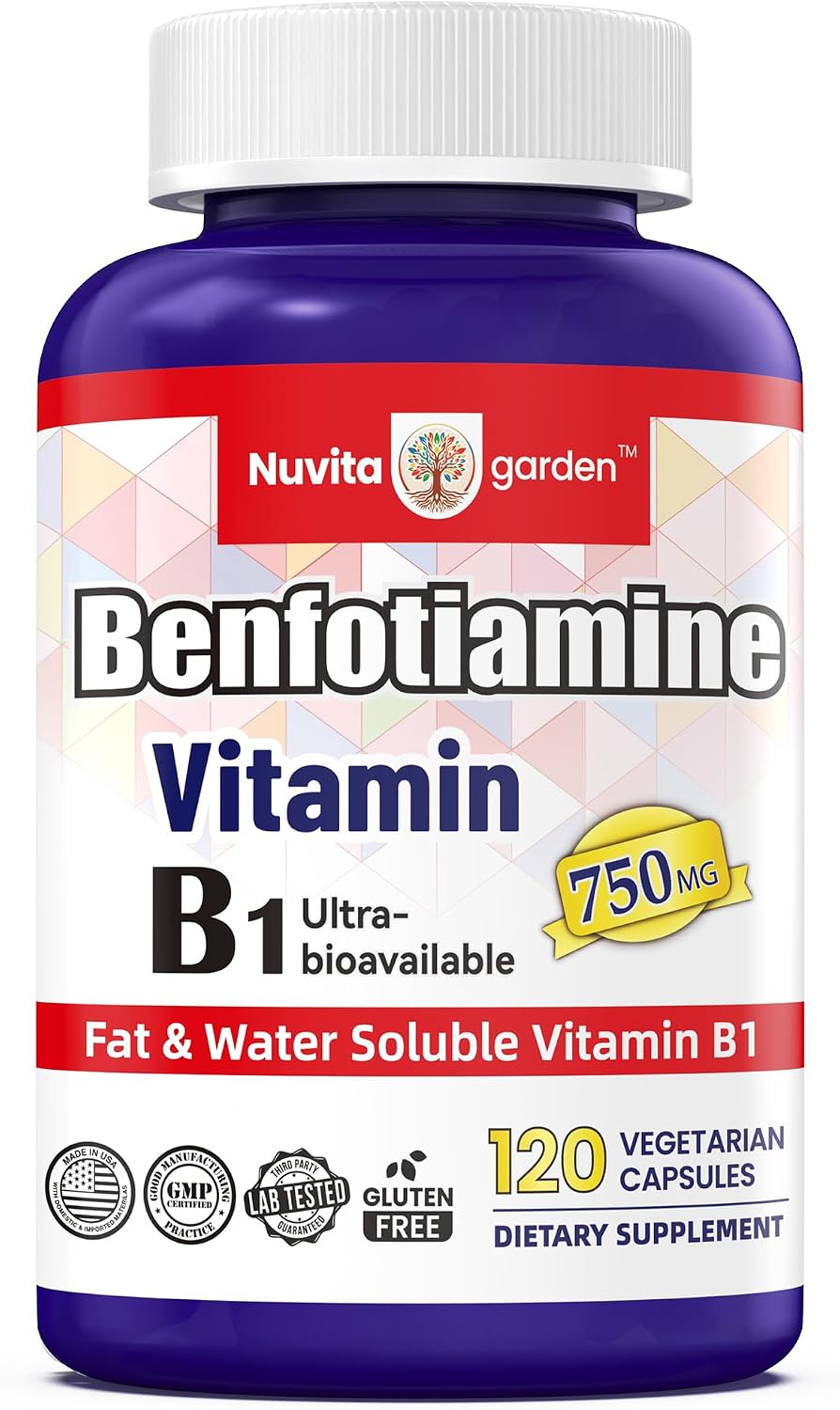Benfotiamine 750mg, 120 Vegetarian Capsules – Fat-Soluble Vitamin B1 Thiamine Supplement - görsel 1