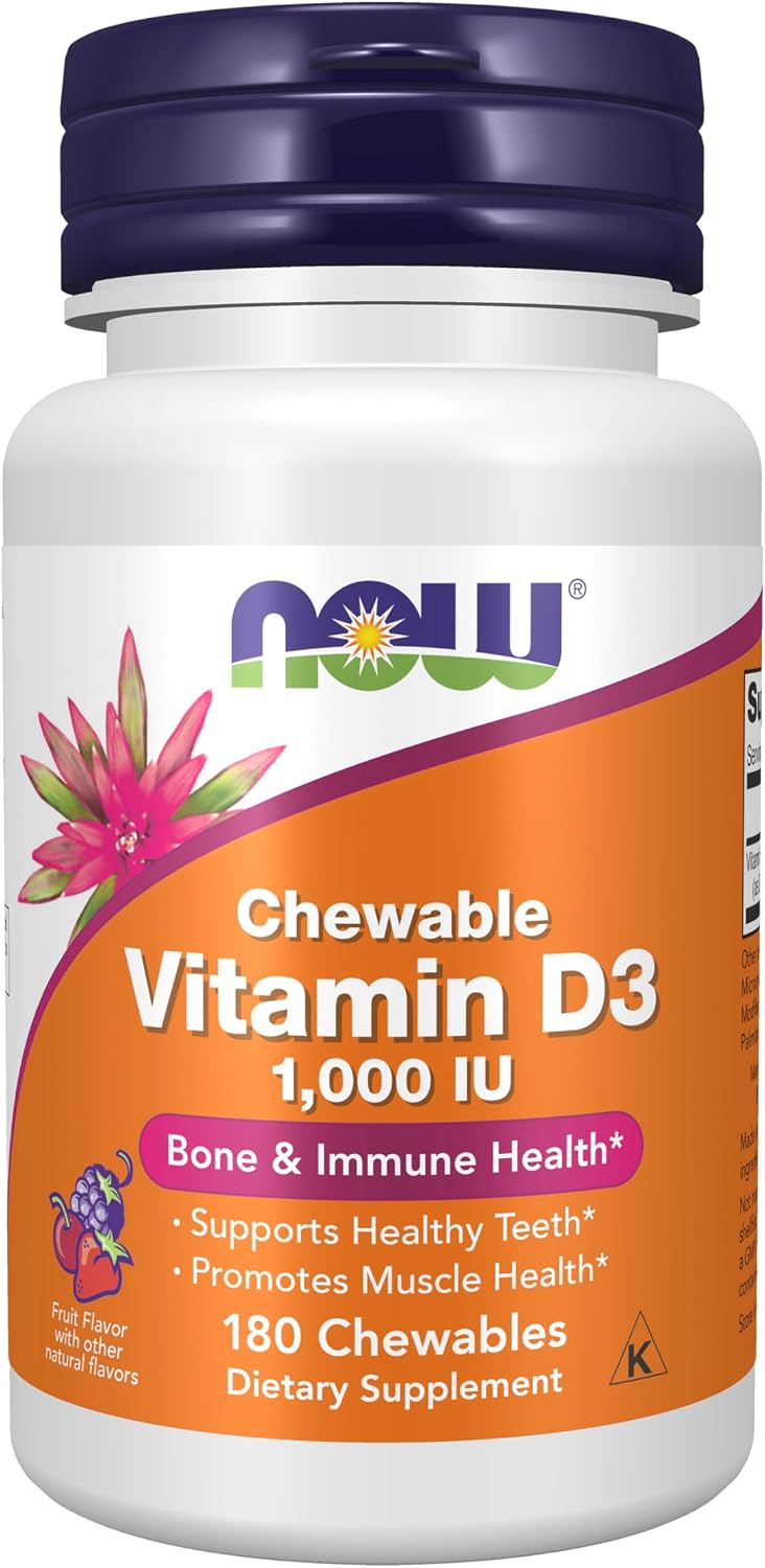 NOW Foods Supplements, Vitamin D-3 1,000 IU, Natural Fruit Flavour, Structural Support*, 180 Chewables - görsel 1