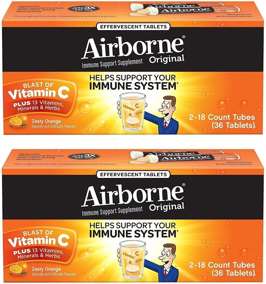 Airborne Zesty Orange Effervescent Tablets Vitamin C 1000mg x 36 Tablets (Pack of 2) - görsel 1