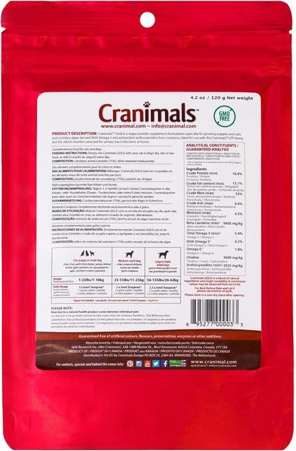 Cranimals Gold Cranberry Powder for Cats – Vegan DHA Omega-3 & Urinary Support