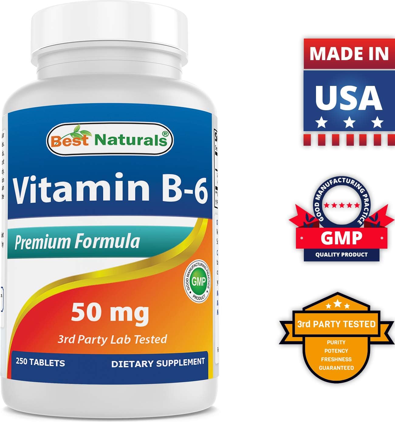 Best Naturals Vitamin B6 50 mg Tablets - 250 Tablets per Bottle (Pack of 3) - görsel 8