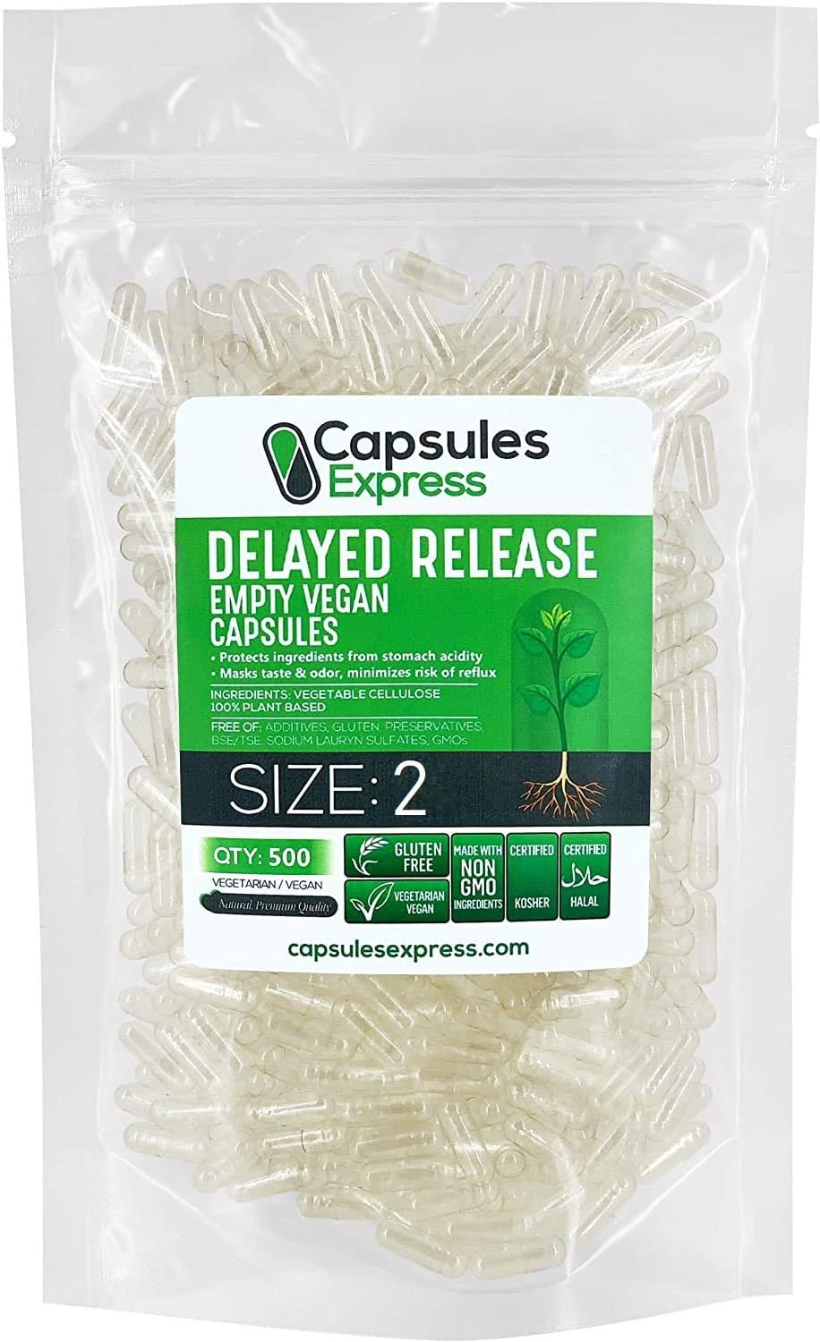 XPRS Nutra Delayed Release Size 2 Empty Capsules - 500 Count Clear Vegan Capsules - görsel 1