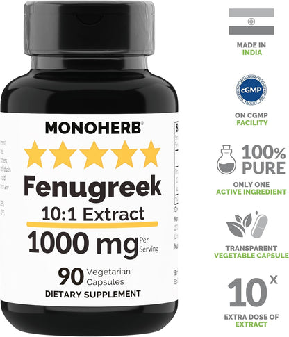 Fenugreek 10:1 Extract - 1000 mg per Serving - 90 Capsules
