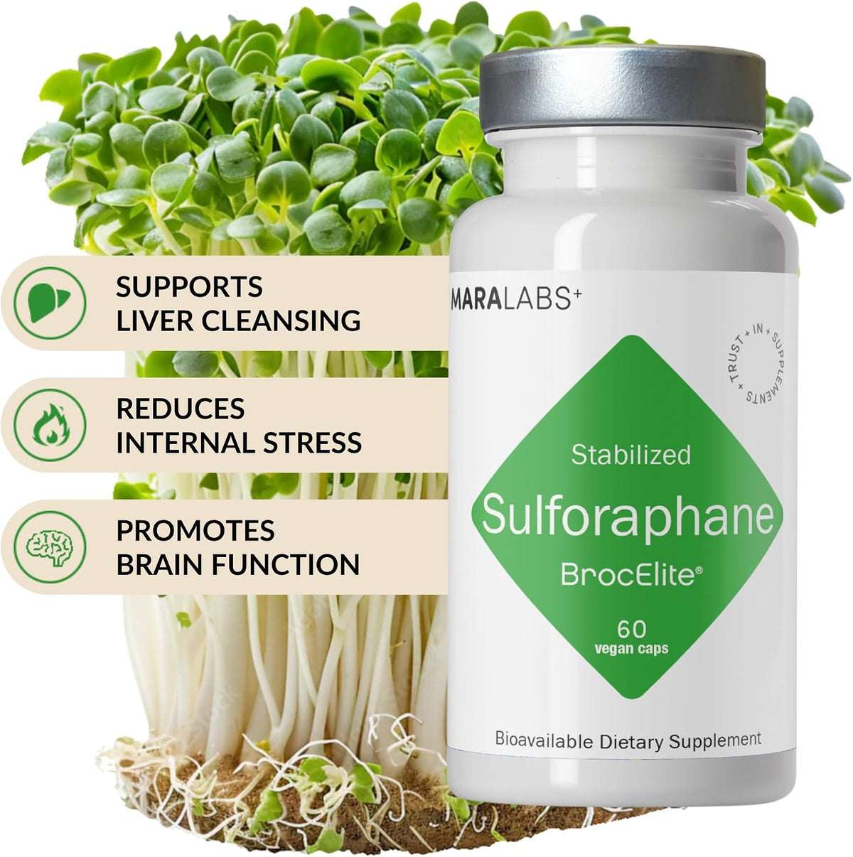 BrocElite Mara Labs Plus - Stabilised Broccoli Sulforaphane Supplement, Glyphosate Residue Free, 60 Vegan Capsules - görsel 5