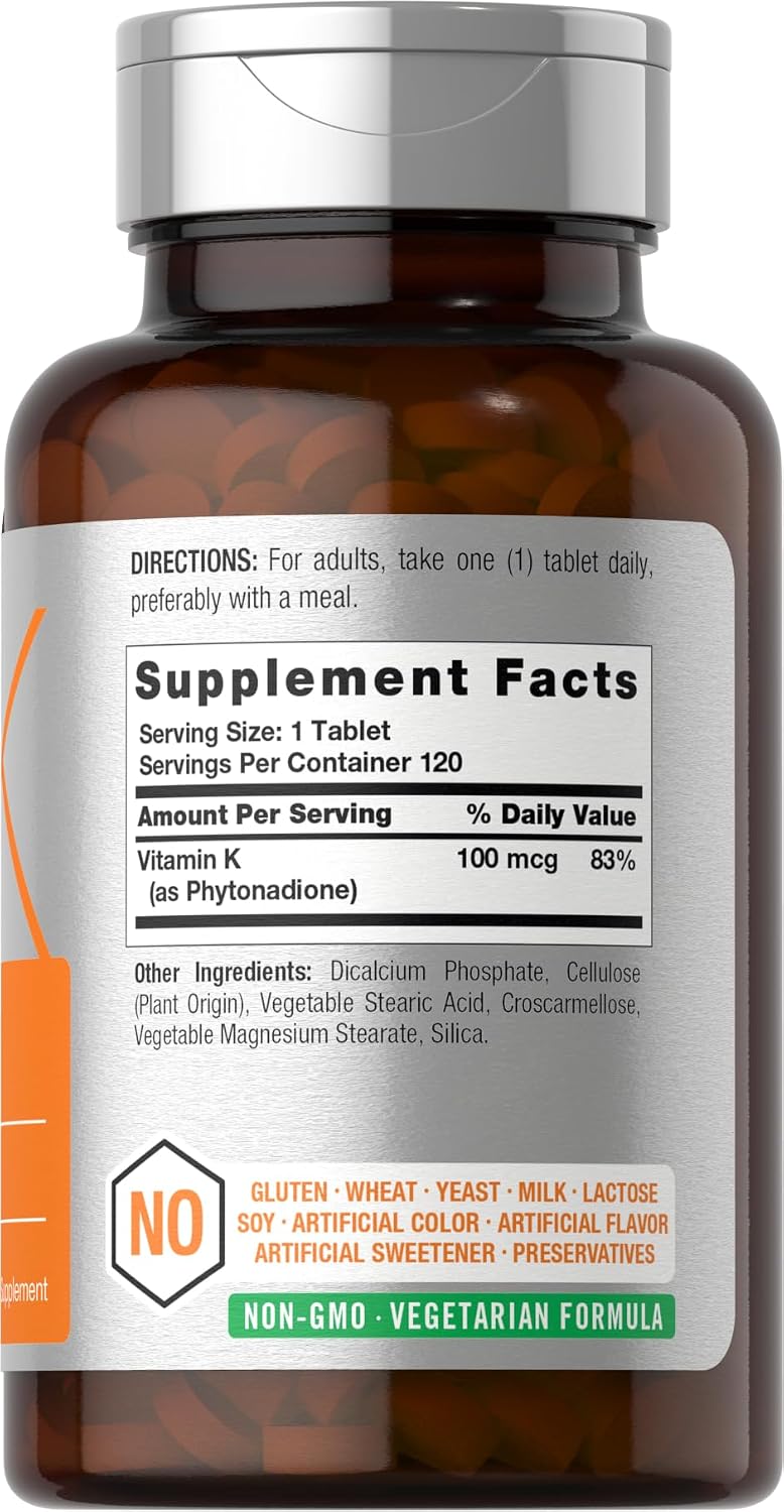 Horbäach Vitamin K Supplement | 100mcg | 120 Tablets | Vegetarian, Non-GM & Gluten-free - görsel 2