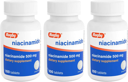 Rugby Niacinamide 500 mg Tablets – Gluten-Free Vitamin B3 Supplement (100 Count)