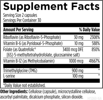 Designs for Health Homocysteine Supreme - Methylated B Vitamins with Riboflavin, B6, B12, Folate, L-Serine & TMG for Brain Support and Heart Health - Methylated Multivitamin (60 Capsules)