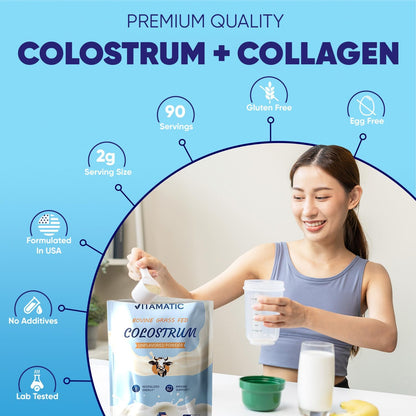 Vitamatic Bovine Colostrum 30% IgG Powder – Gut Health, Hair, Beauty, Muscle Recovery, Immune Support – Unflavoured (180g)