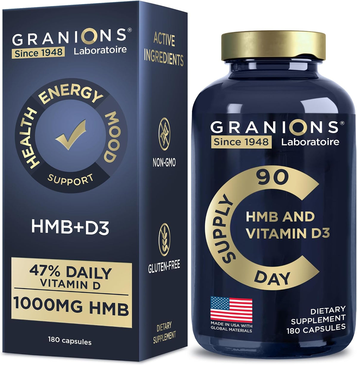 Vitamin D3 and HMB Supplement – 1000mg Calcium HMB Per Serving, Muscle and Bone Support, 180 Capsules (3-Month Supply) - görsel 1