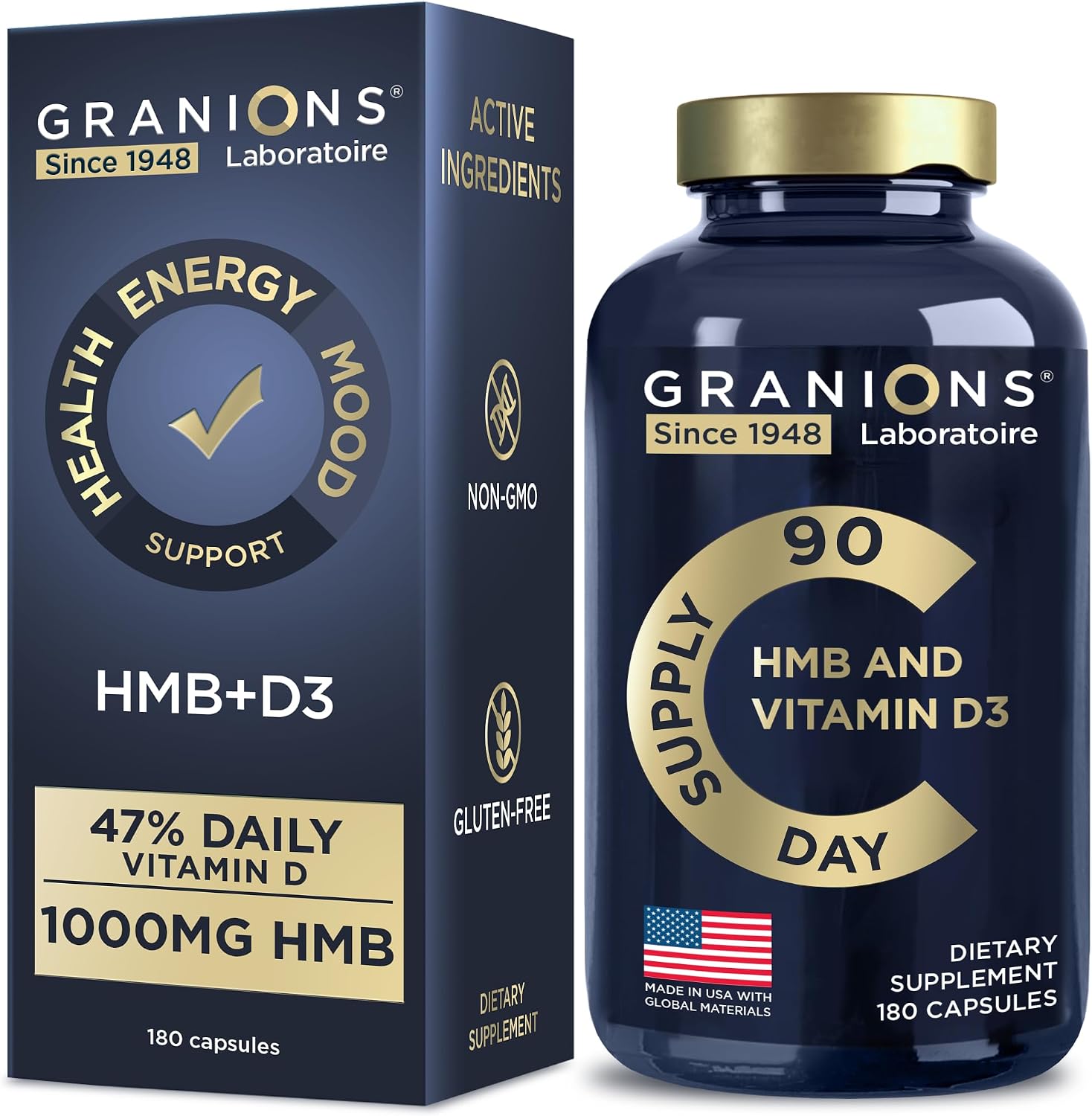 Vitamin D3 and HMB Supplement – 1000mg Calcium HMB Per Serving, Muscle and Bone Support, 180 Capsules (3-Month Supply) - görsel 1