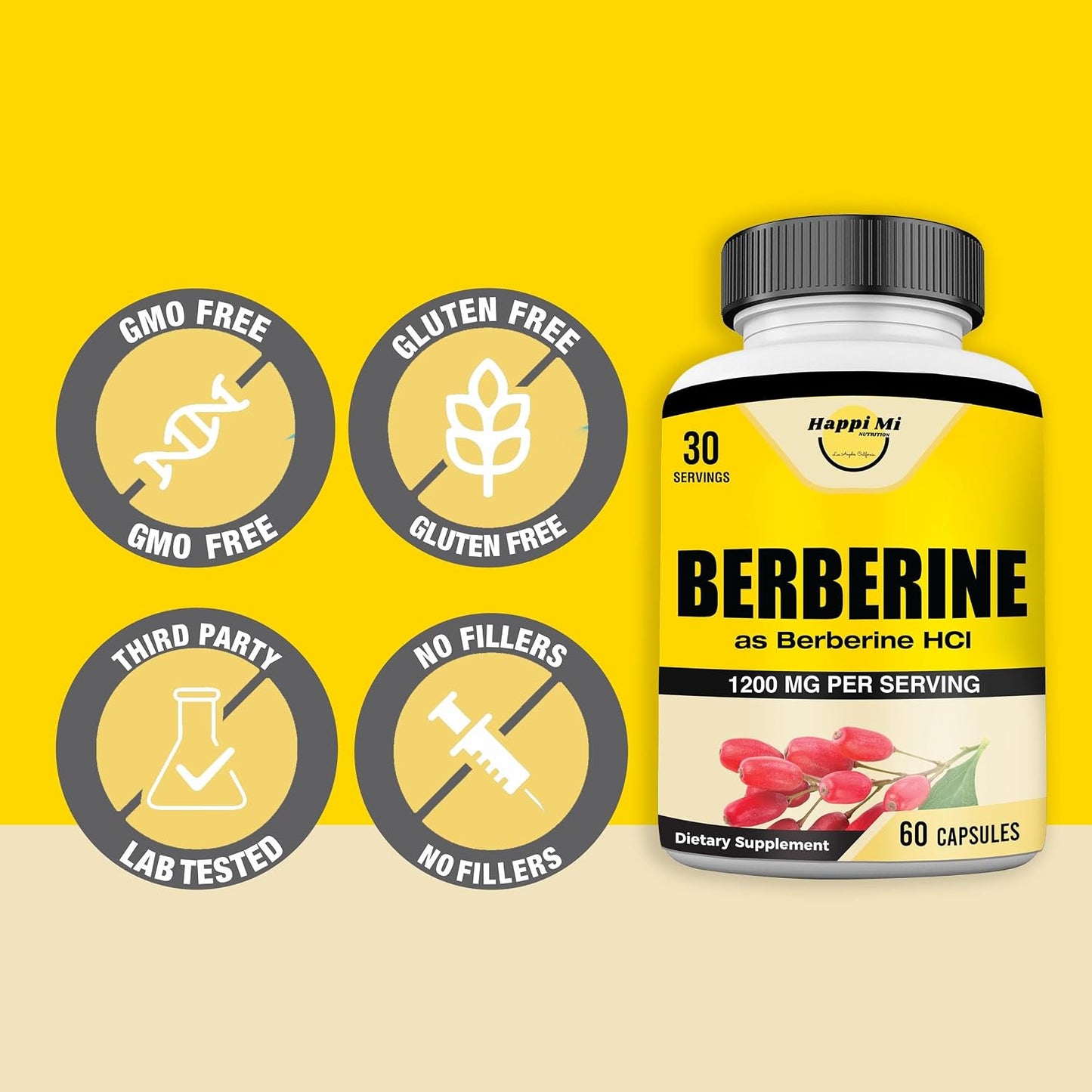 Berberine 1200mg Per Serving as Berberine HCl, 60 Vegetarian Capsules - görsel 3
