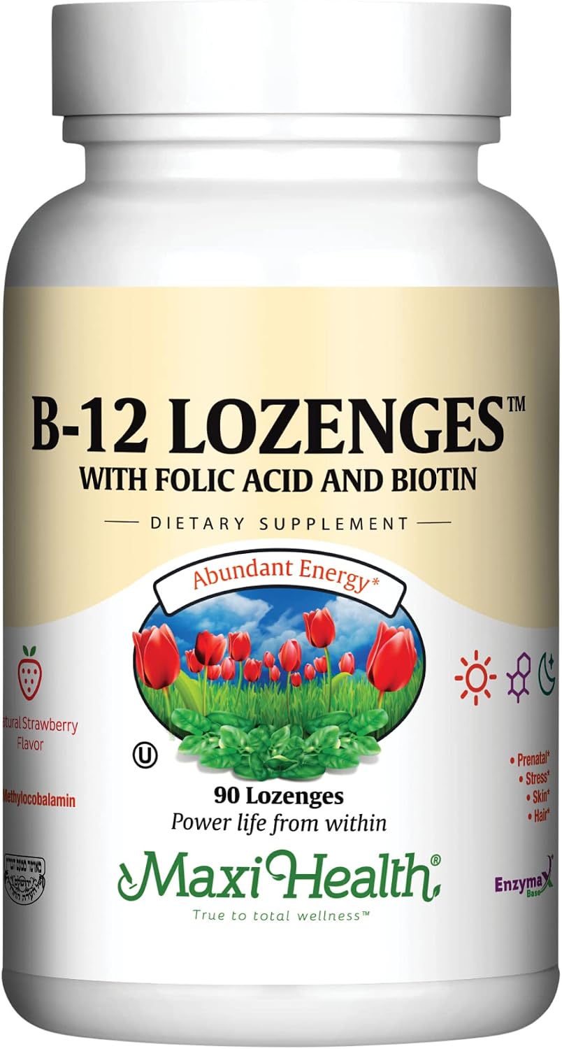 Maxi Health Vitamin B12 Lozenges - Sublingual Strawberry, 800 µg, 180 Count - görsel 9