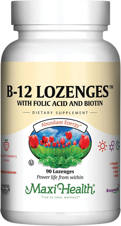 Maxi Health Vitamin B12 Lozenges - Sublingual Strawberry, 800 µg, 180 Count