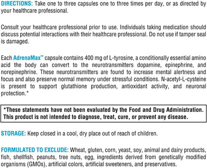 XYMOGEN AdrenaMax - L-Tyrosine & NAC Formula - Adrenal & Neurotransmitter Support - 120 Capsules