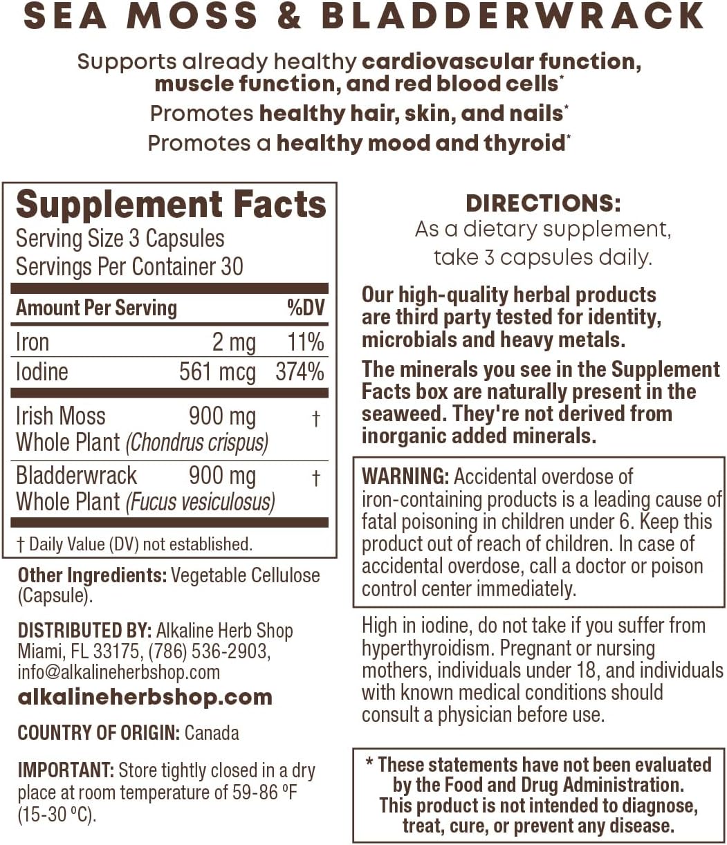 Alkaline Herb Shop Sea Moss and Bladderwrack Supplement 90 Capsules - görsel 1