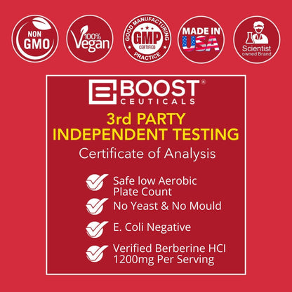BoostCeuticals Berberine Supplement 1200mg (2 x 600mg) - Berberine HCl Vegan Capsules - Daily Wellness Support - Gluten-free Non GMO - 60 Capsules