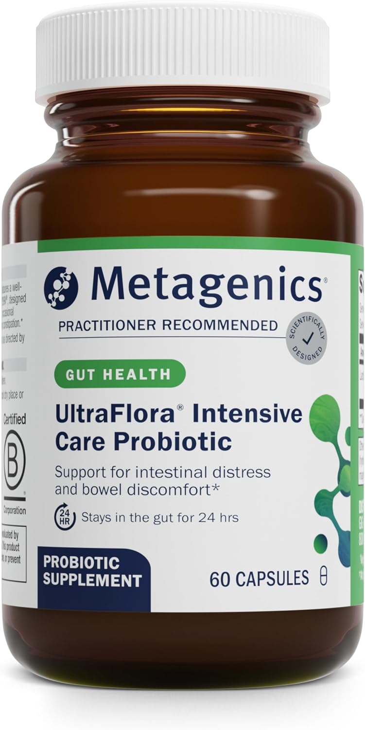 Metagenics UltraFlora Intensive Care Probiotic - 20 Billion CFU - Clinically Tested Lactobacillus plantarum 299v - Supports Digestive Health - 60 Capsules - görsel 1