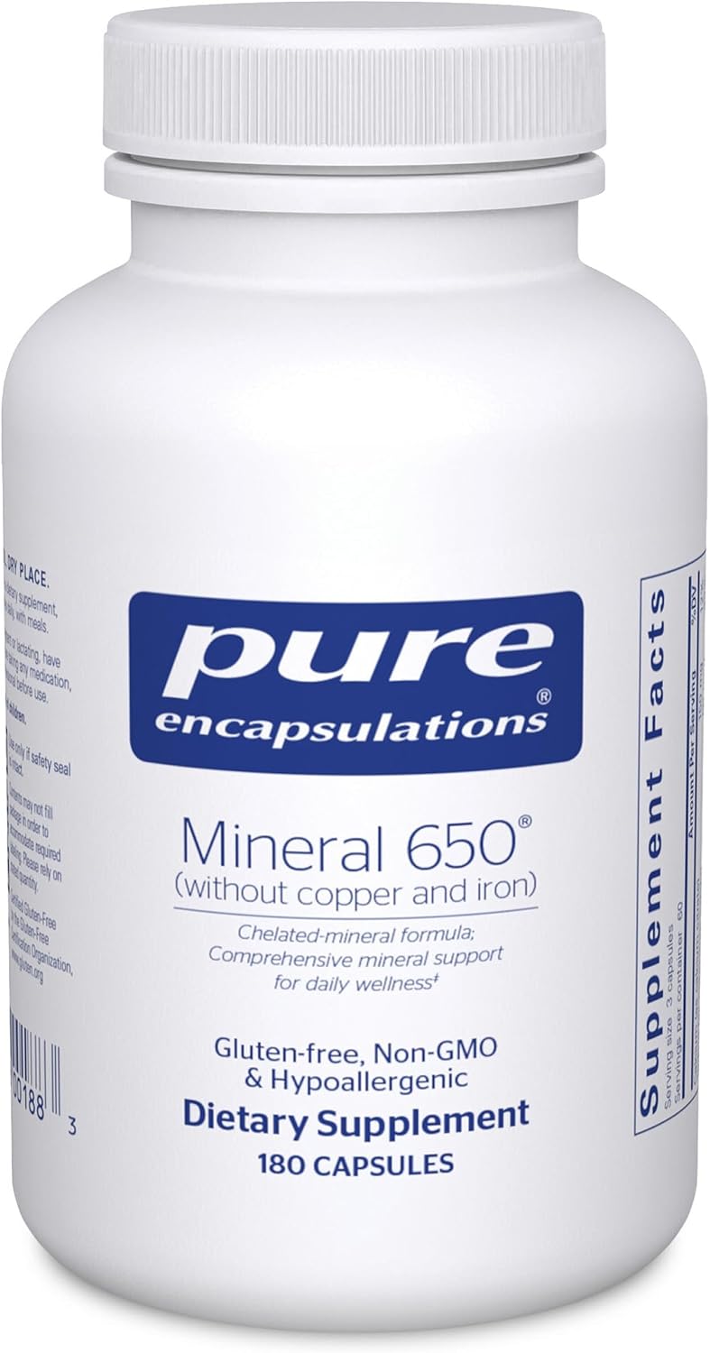 Pure Encapsulations Mineral 650 Without Copper & Iron - Hypoallergenic Chelated Minerals, 180 Capsules - görsel 1