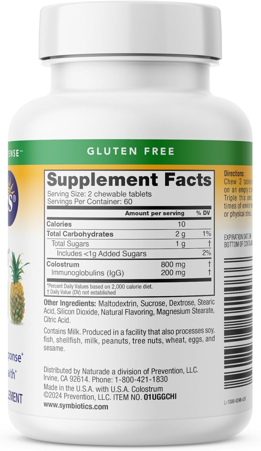 Symbiotics Colostrum Chewable Tablets – Immune and Digestive Support with Lactoferrin, 120 Count (Pineapple) - görsel 8