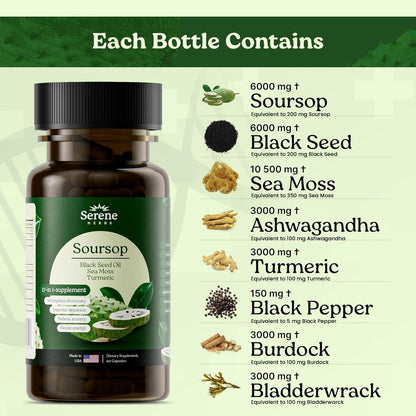 Serene Herbs 17-in-1 Sea Moss Capsules - Irish Moss, Ashwagandha, Turmeric, Bladderwrack - 60 Capsules