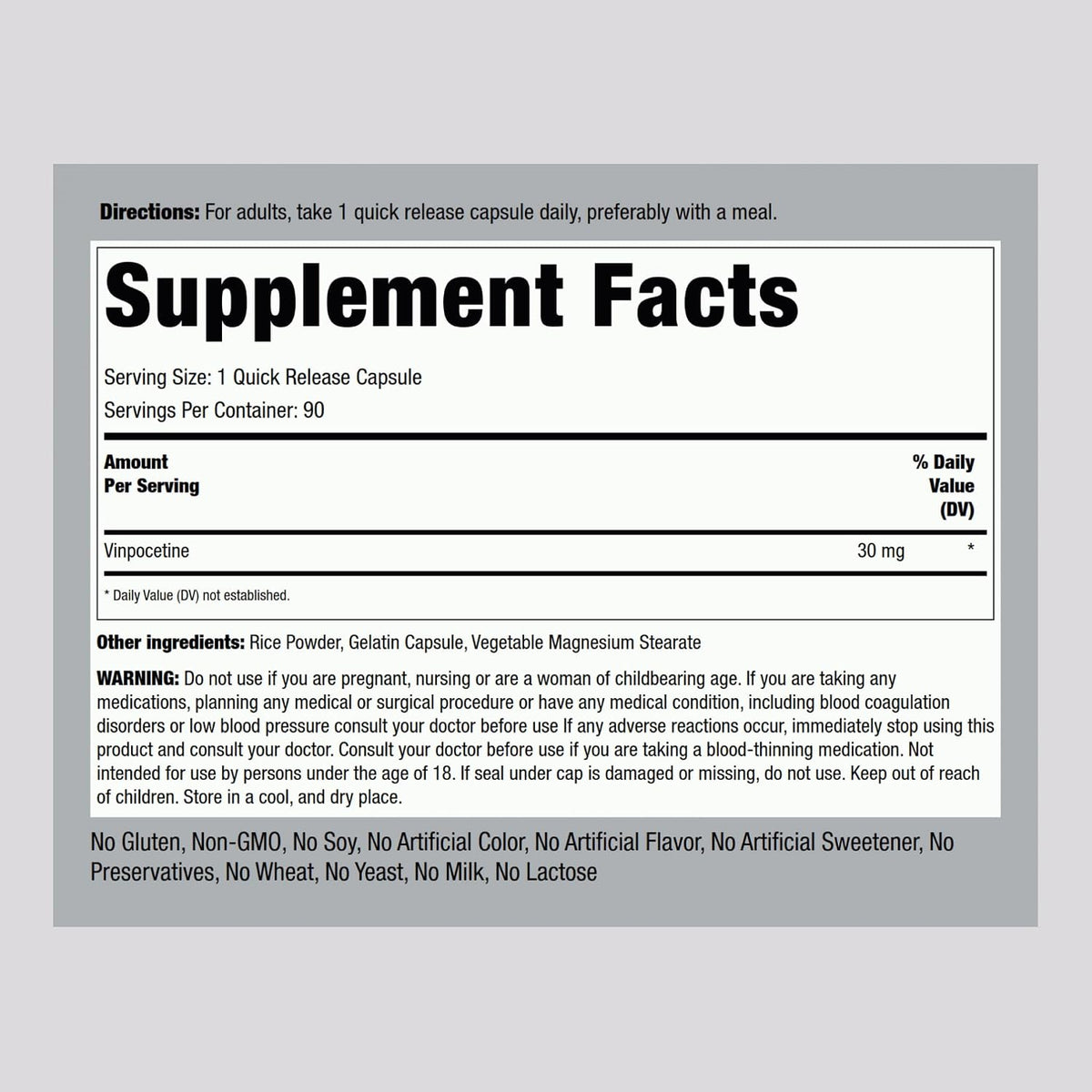 Piping Rock Vinpocetine 30mg | 90 Capsules | Super-Strength Supplement | Non-GMO, Gluten-free - görsel 2