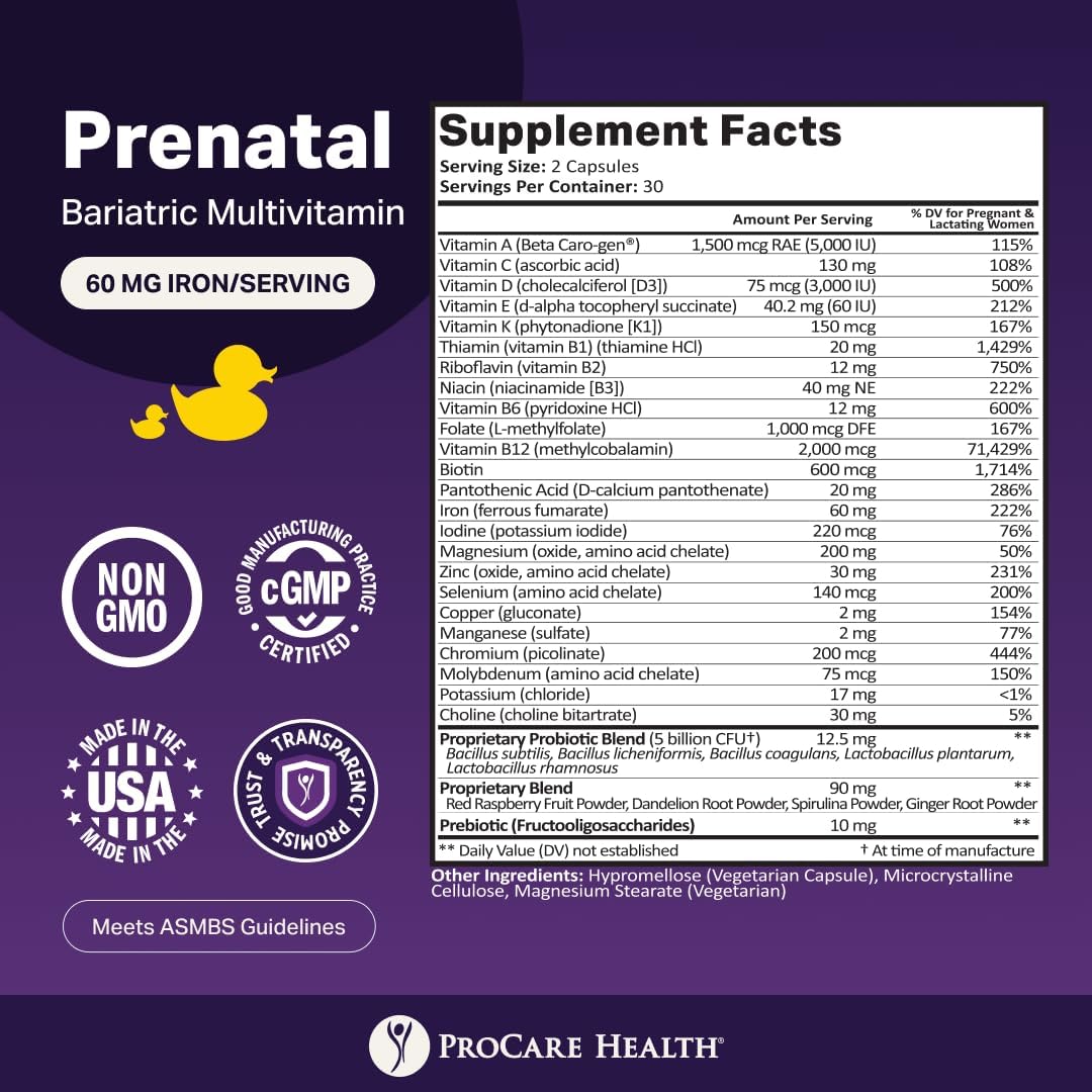 ProCare Health Prenatal Bariatric Multivitamin with Iron, 60 Capsules - görsel 3