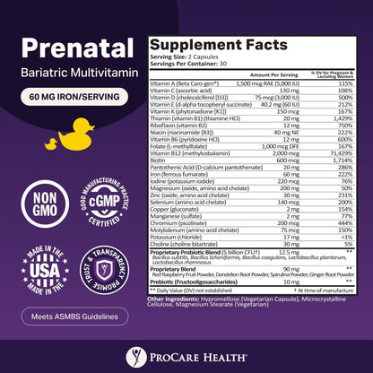 ProCare Health Prenatal Bariatric Multivitamin with Iron, 60 Capsules