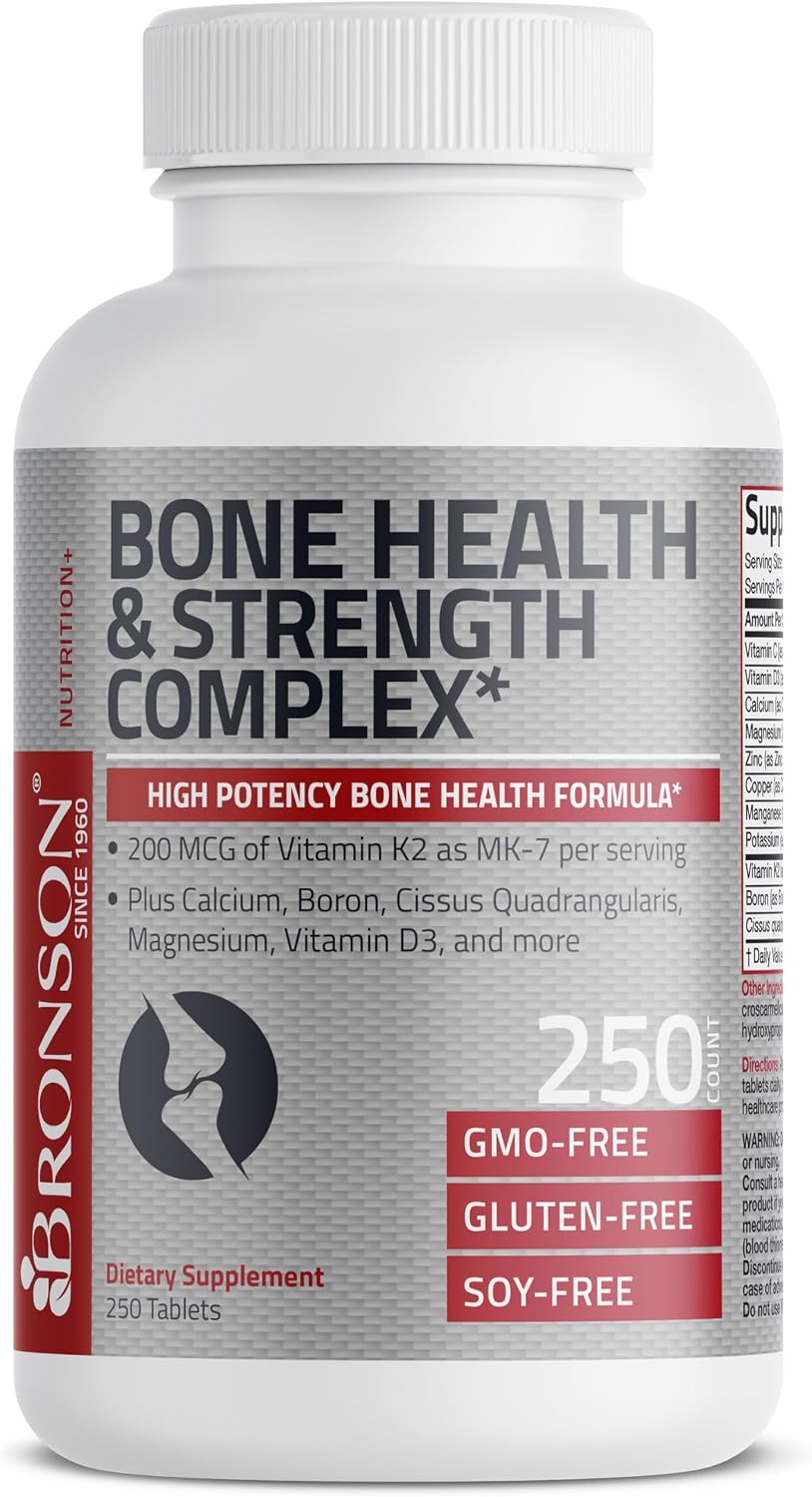 Bronson Bone Health & Strength Complex - High Potency Formula with Vitamin K2 MK-7, Calcium, Magnesium, Vitamin D3, Boron, Cissus Quadrangularis - Non-GMO, 250 Tablets - görsel 5