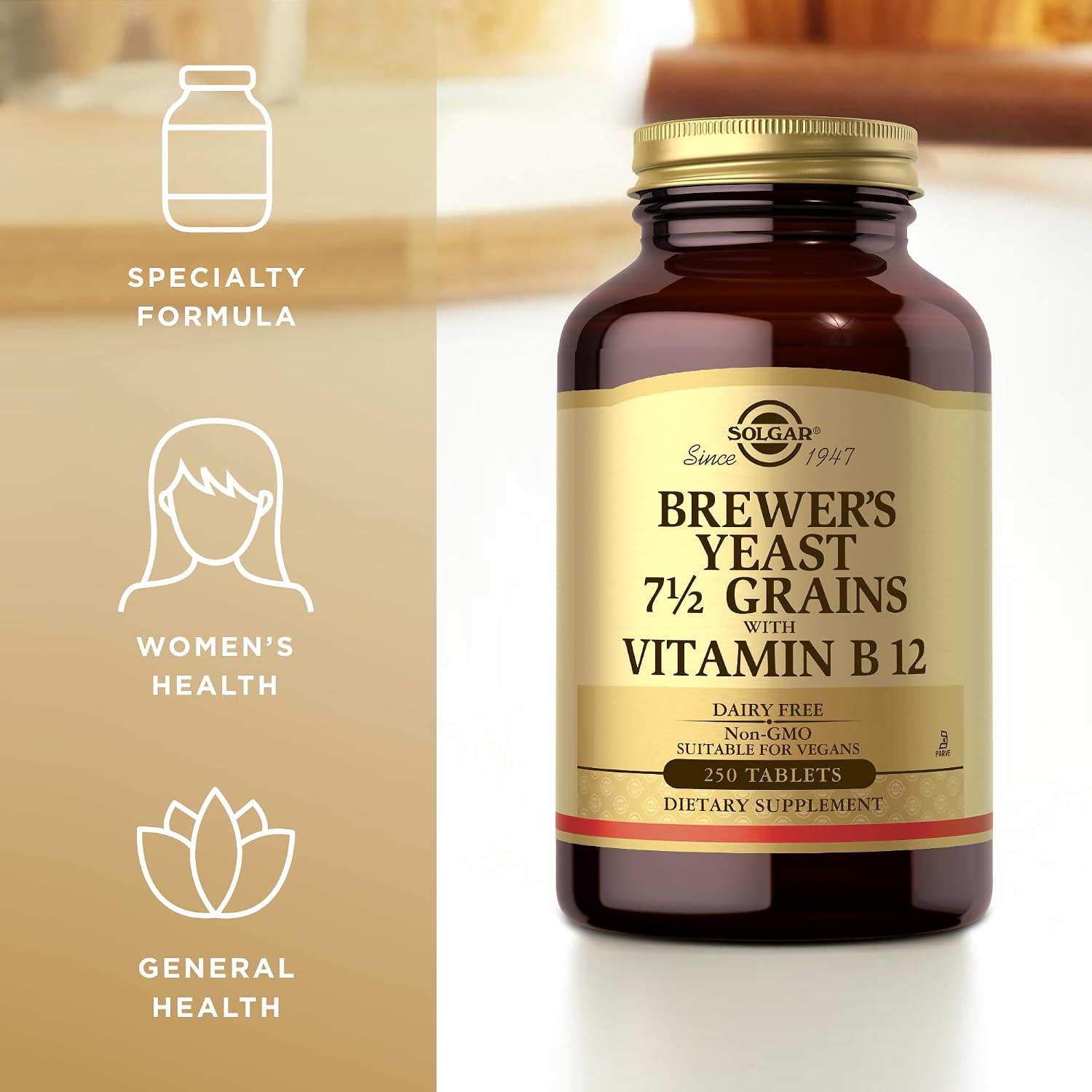 Solgar Brewer's Yeast 7 ½ Grains with Vitamin B12 - 250 Tablets (Pack of 3) - görsel 4