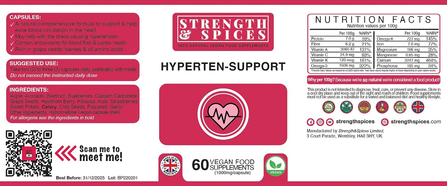 Strength & Spices Hypertensupport - Natural Cardiovascular Support Supplement with Hawthorn Berry & Grape Seed - 60 Vegan Capsules - görsel 8