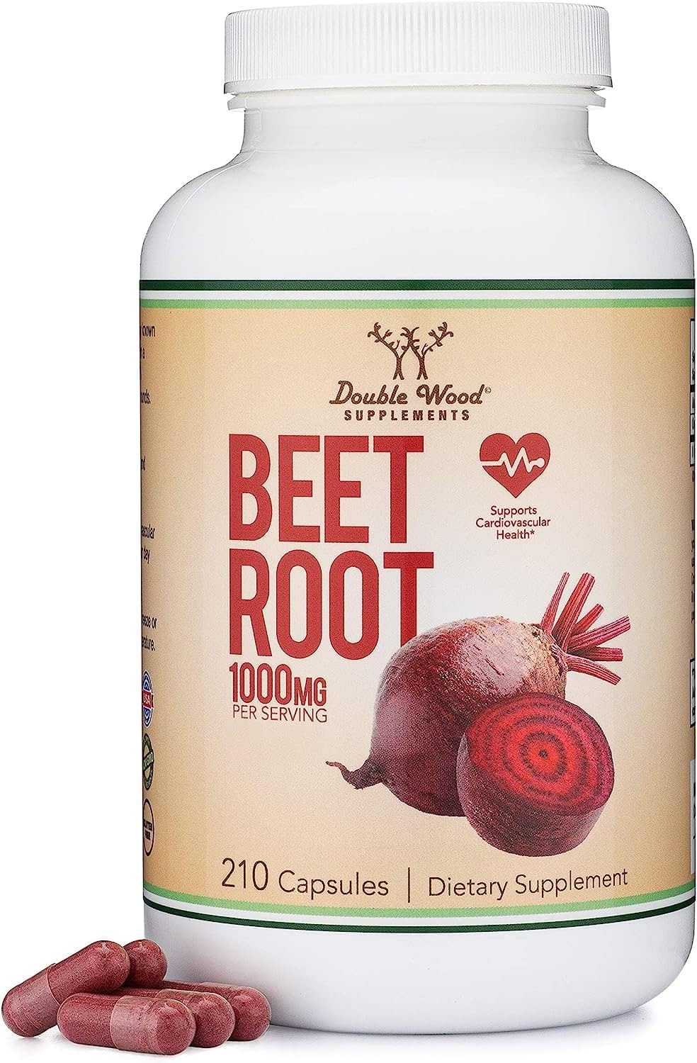 Beet Root Powder Capsules (Organic and Vegan) – 210 Count, 1,000mg Per Serving by Double Wood Supplements - görsel 1