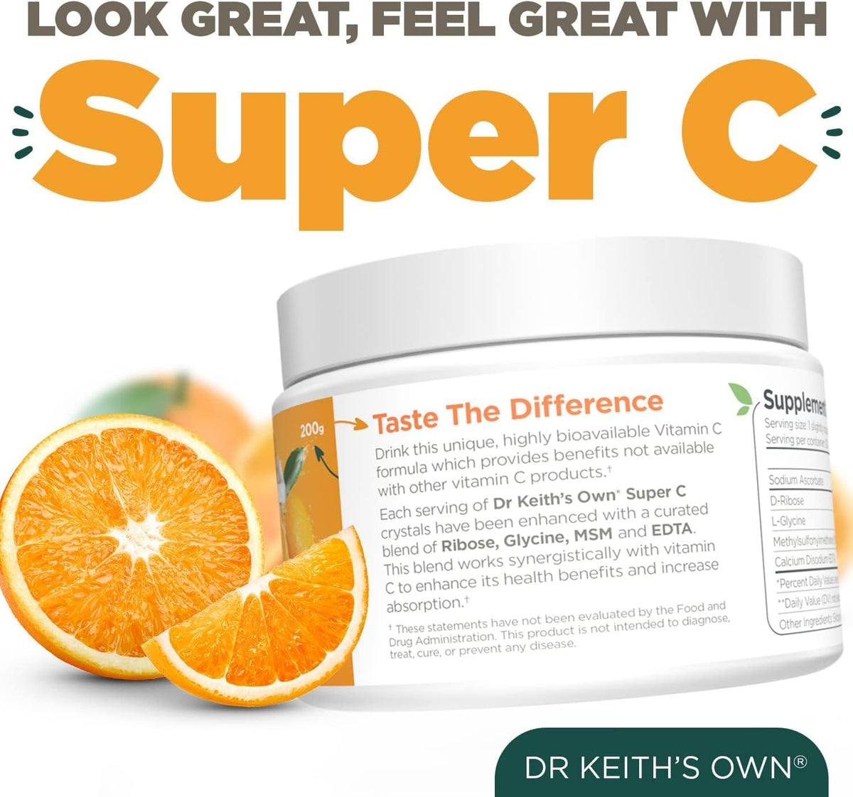 Dr. Keith's Own Super C - High Strength 4000mg Buffered Vitamin C Powder with D-Ribose, Glycine, MSM - görsel 6