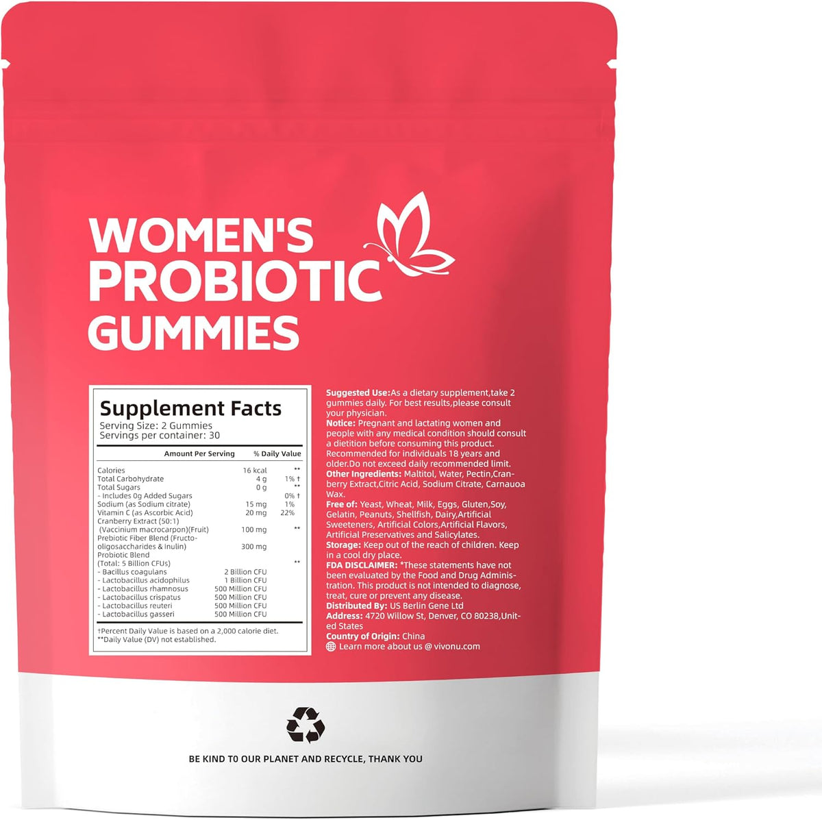VivoNu Women's Probiotic Gummies - Feminine Balance Support with Cranberry, 60 Count - görsel 8