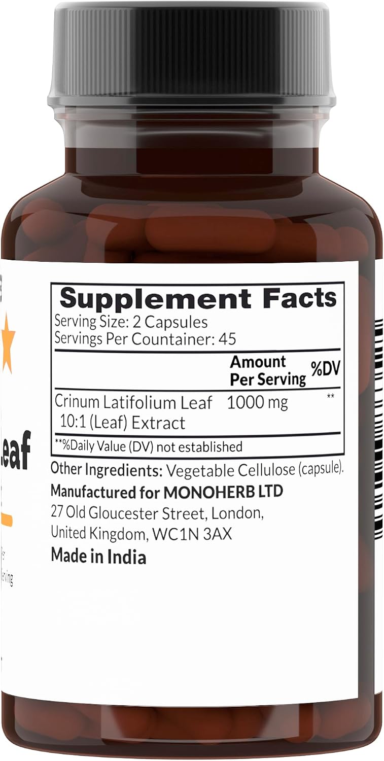 Crinum Latifolium Leaf 10:1 Extract – 1000 mg per Serving – Serving Size: 2 Capsules – 45 Servings per Bottle - görsel 2